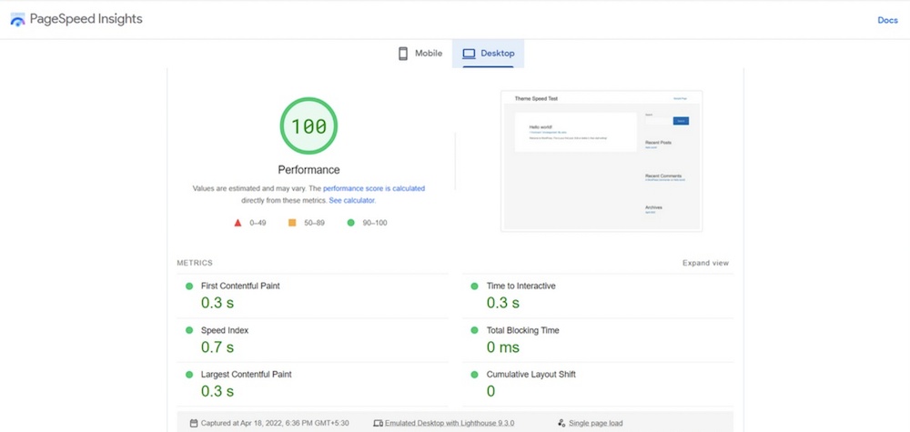 Astra PageSpeed Insights