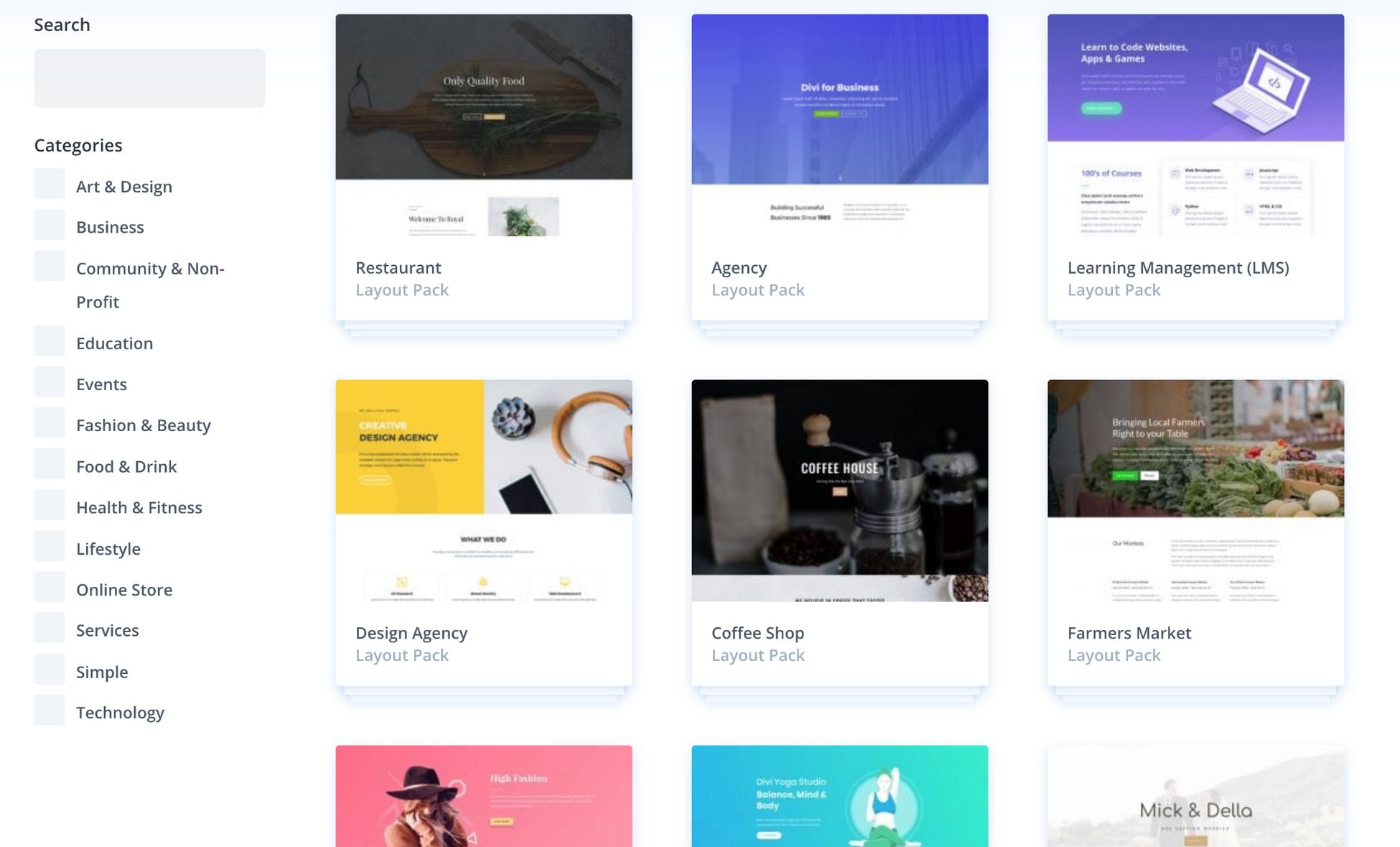 divi templates library