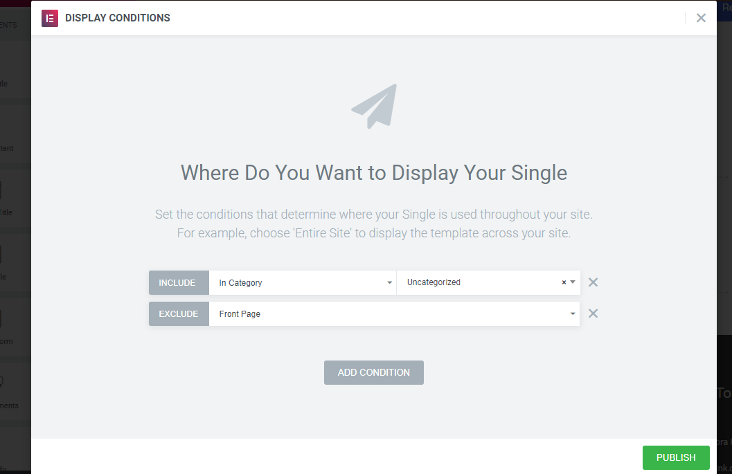 elementor template display options