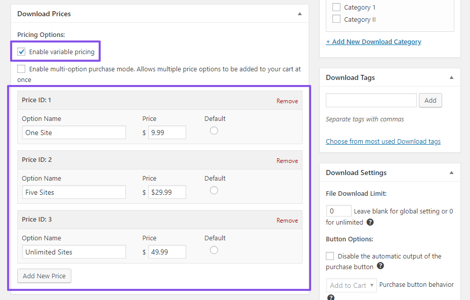 Variable pricing