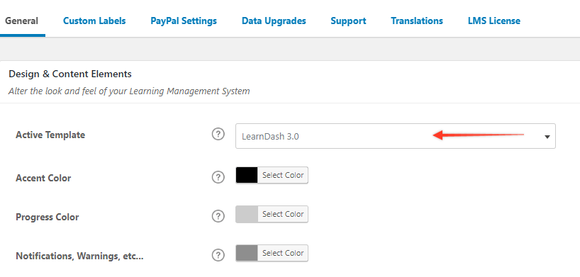 astra - select learndash template