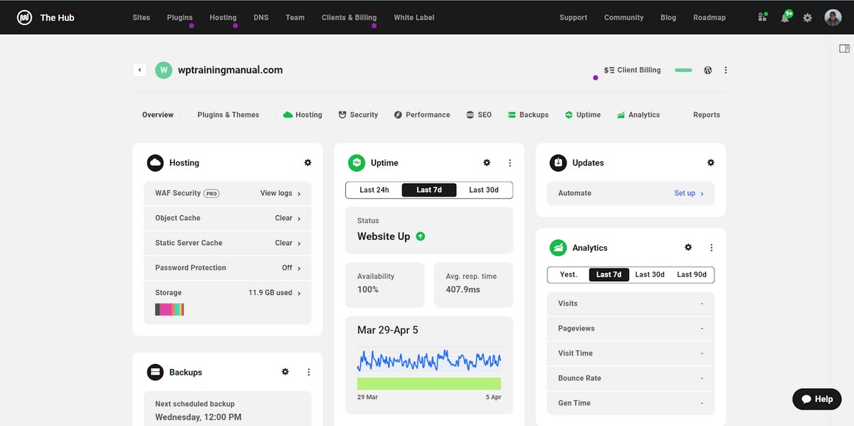 WPMU DEV hosting dashboard