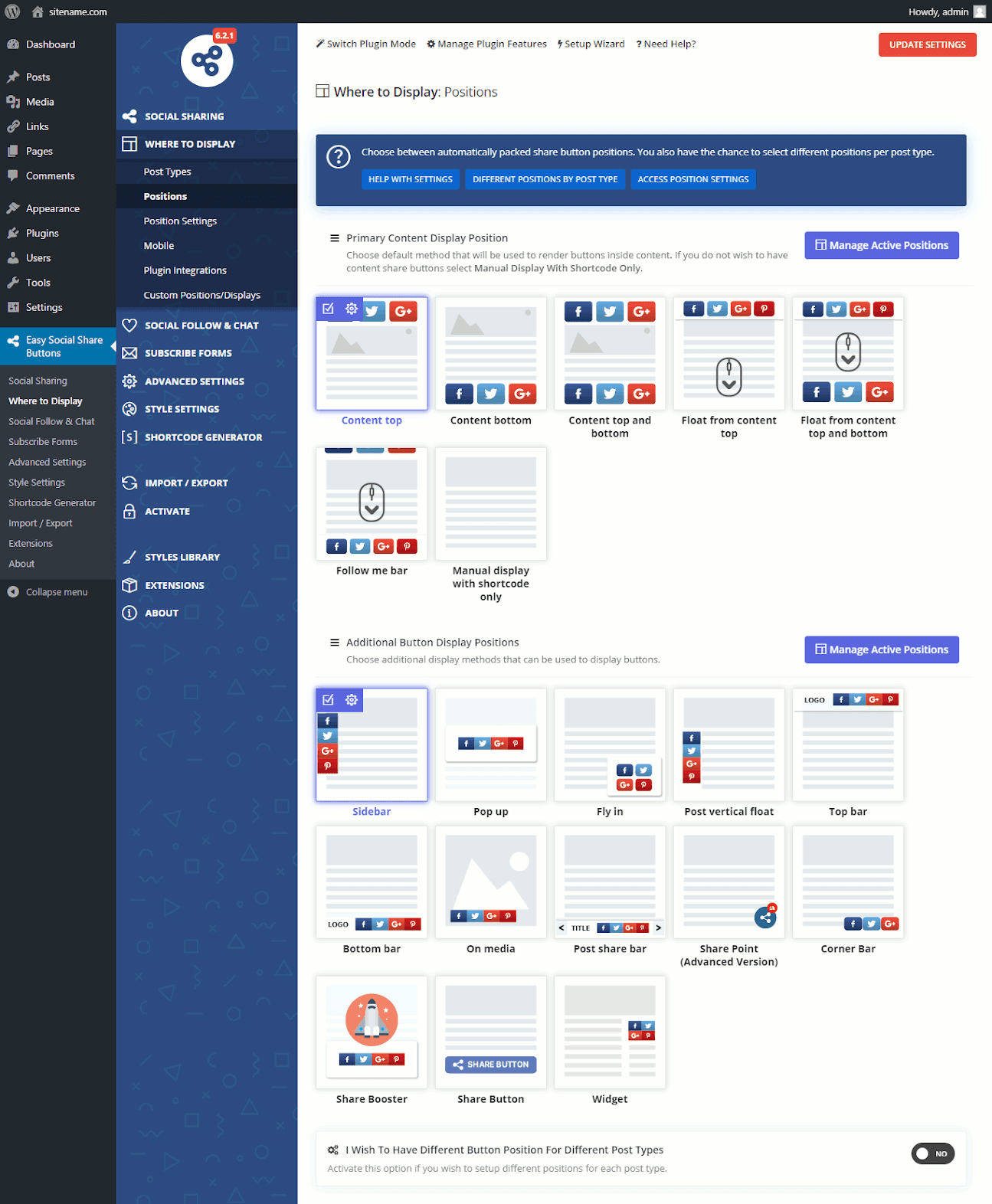 Easy Social Share Button Positions