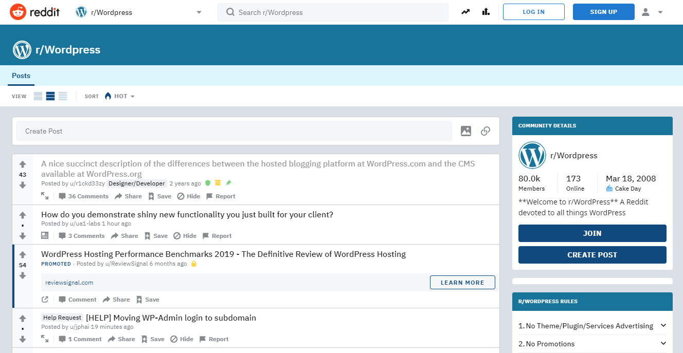 WordPress search on Reddit