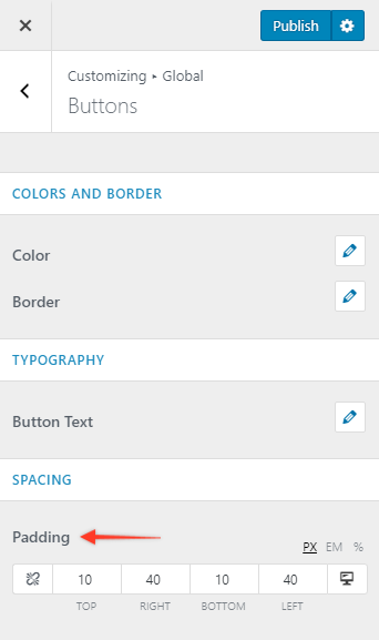 Astra 2.2 buttons options