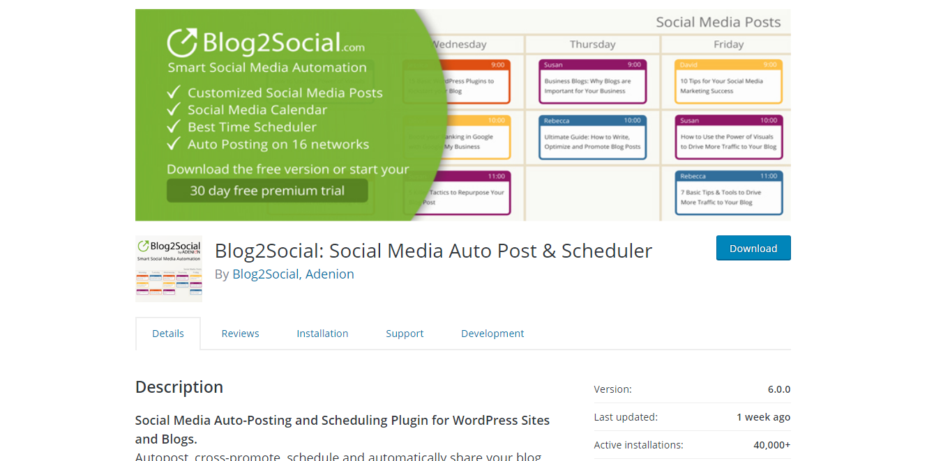 Social Media Plugins - Blog2Social