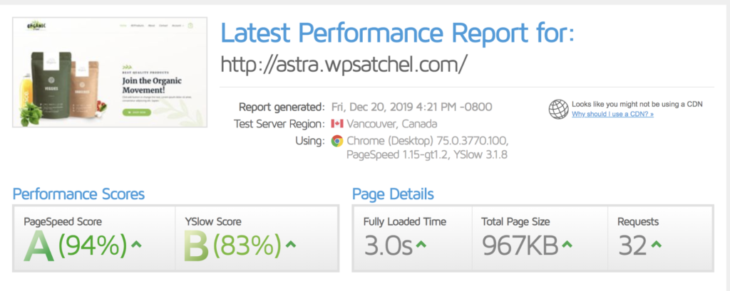 LiteSpeed Cache plugin speedtest results