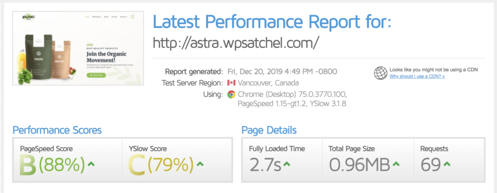 wp optimize speedtest results