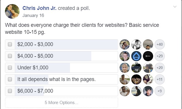 Freelancer developer poll on what best price is to build a site