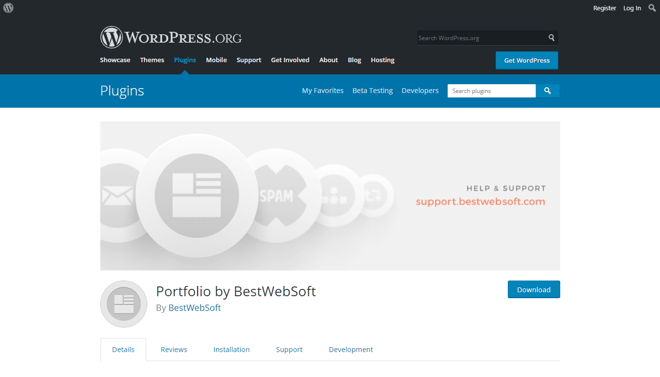 Portfolio by BestWebSoft plugin download page on WordPress.org