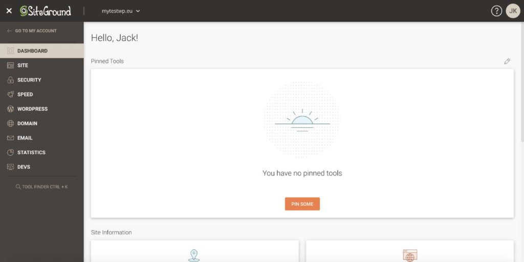 SiteGround hosting dashboard screenshot