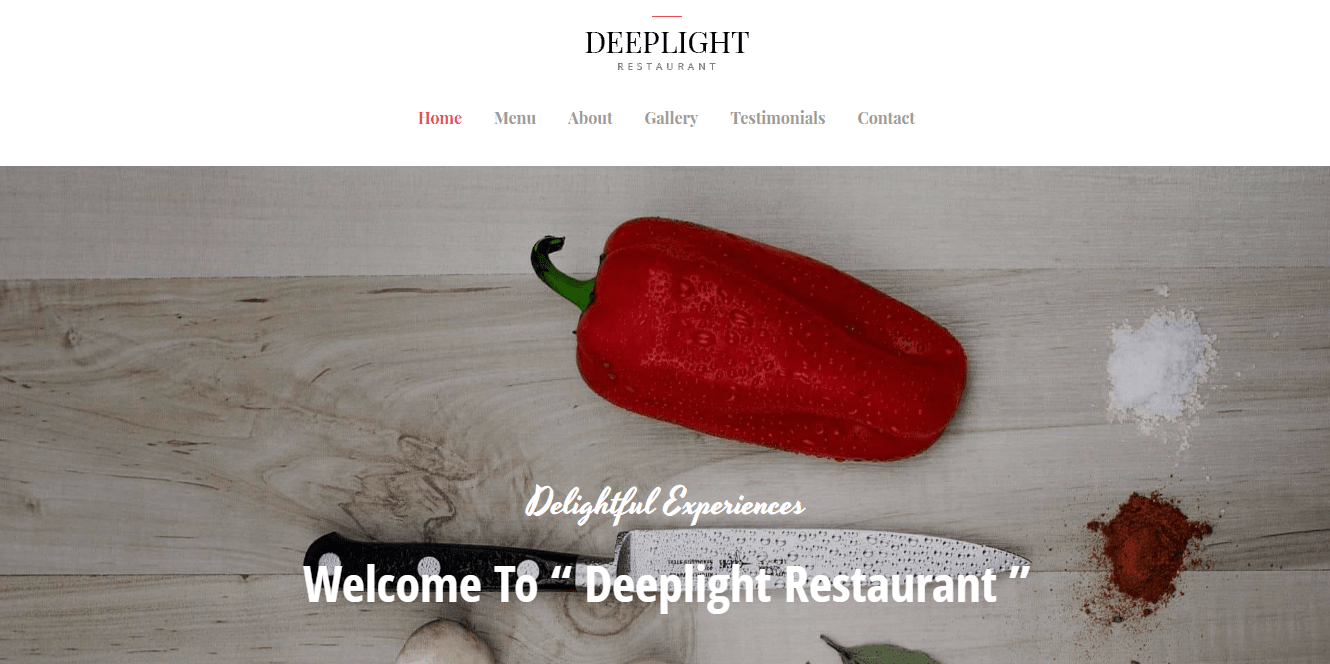 Deeplight Restaurant Template homepage screenshot