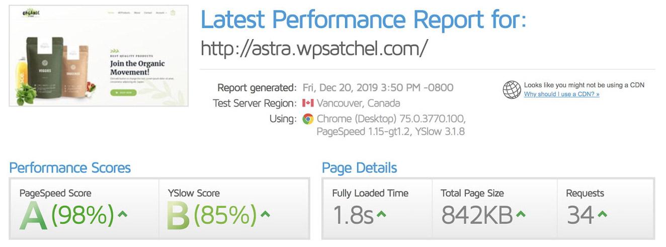 W3 Total Cache speed results