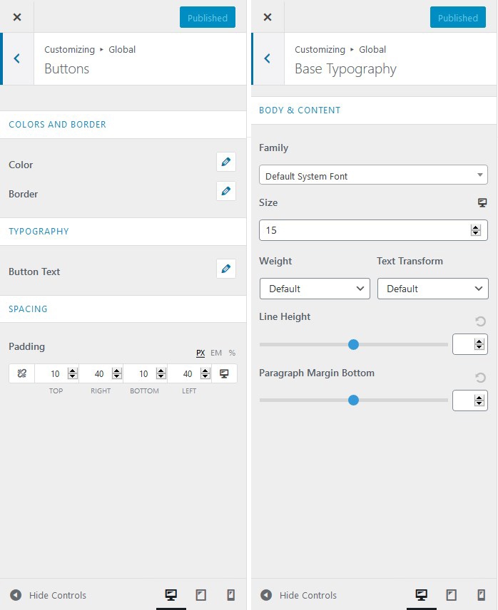 Astra customizer settings image