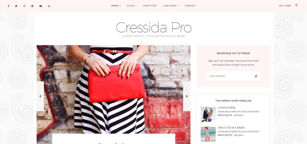 Cressida Pro Luxury Lifestyle and Fashion Blogging Theme demo