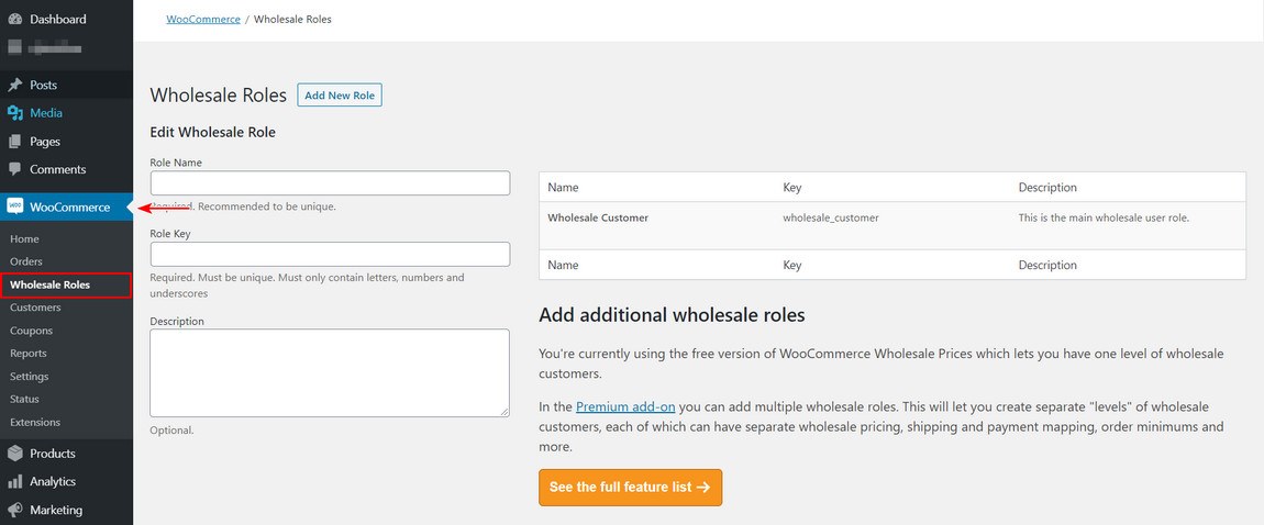 Wholesale roles settings