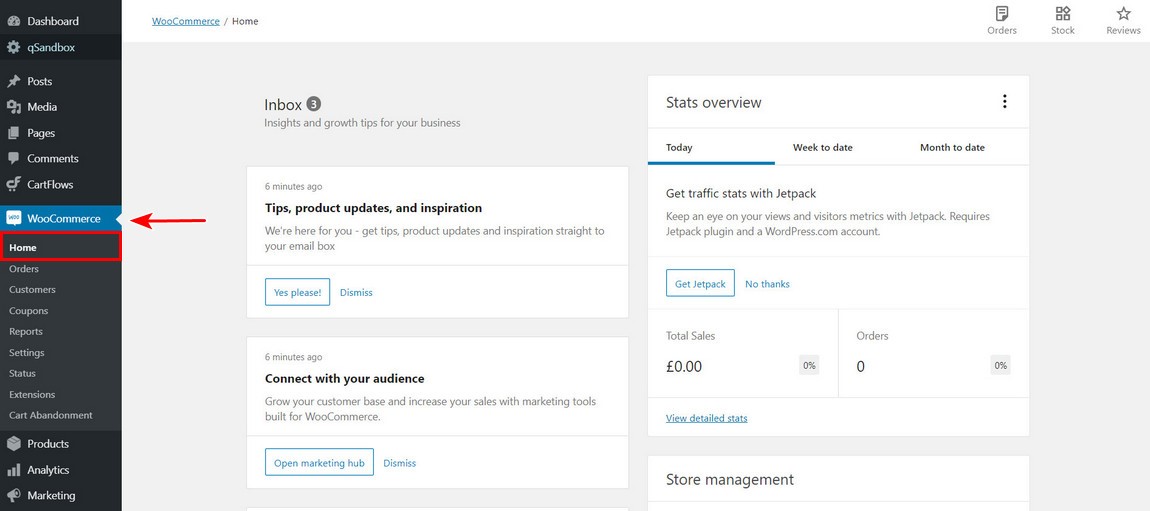 WooCommerce Dashboard