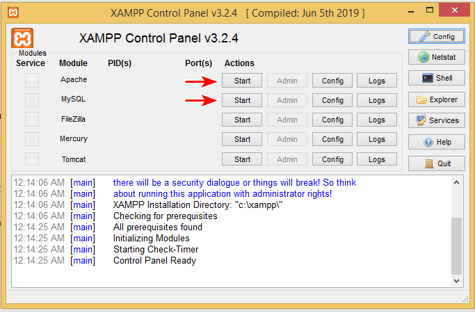 xampp settings