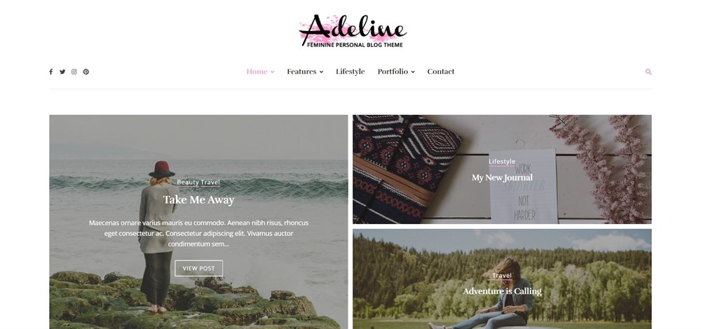 Adeline feminine Personal WordPress Blog Theme