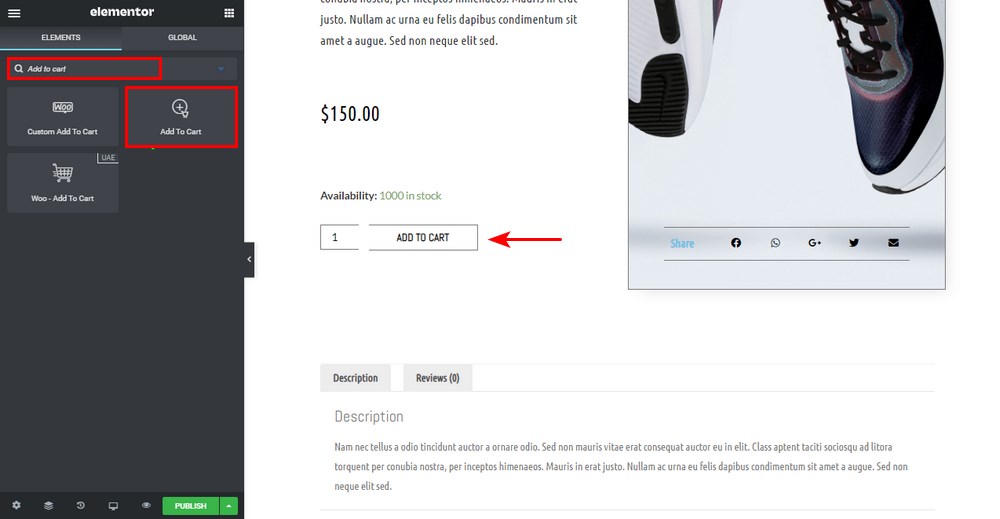 Elementor add to cart widget