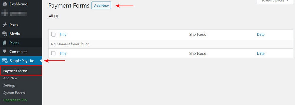 WP Simple pay lite new payment form