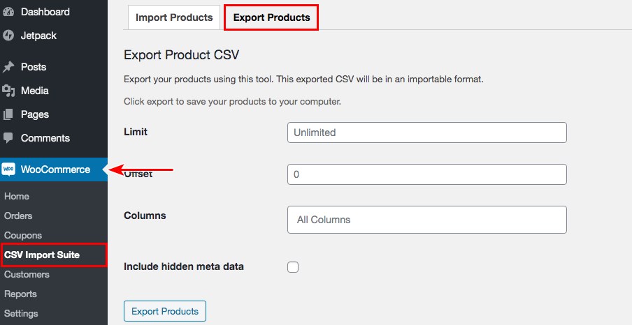 WooCommerce CSV Import Suite export product