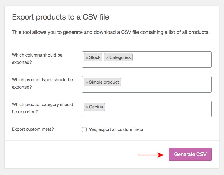 WooCommerce Export products data fill