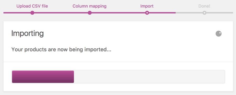 WooCommerce Importing progress