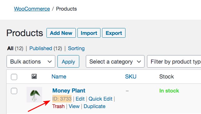 WooCommerce product ID