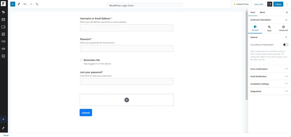 Generate a new login from with SureForms AI