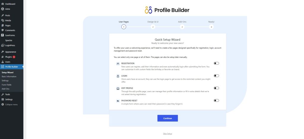 ProfileBuilder Plugin Setup