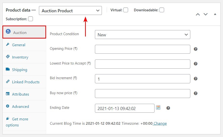 WooCommerce Auction product