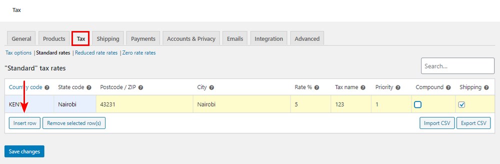 WooCommerce tax settings