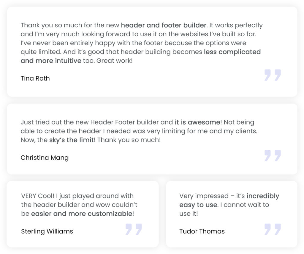 Astra - Header Footer Builder testimonials