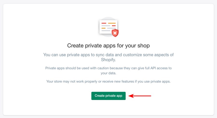 Shopify create private app