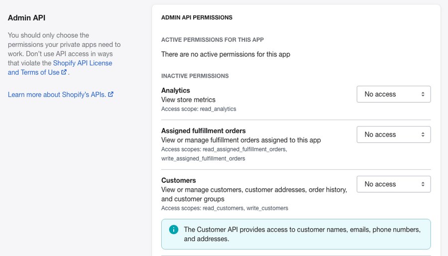 Shopify private app admin API