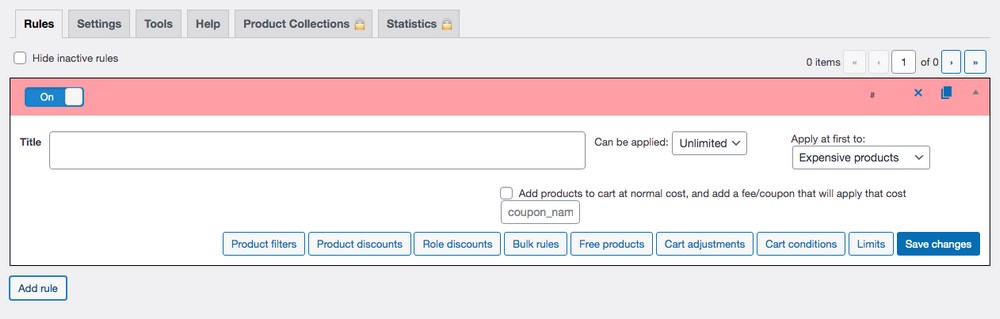 Add new rule Advanced dynamic pricing