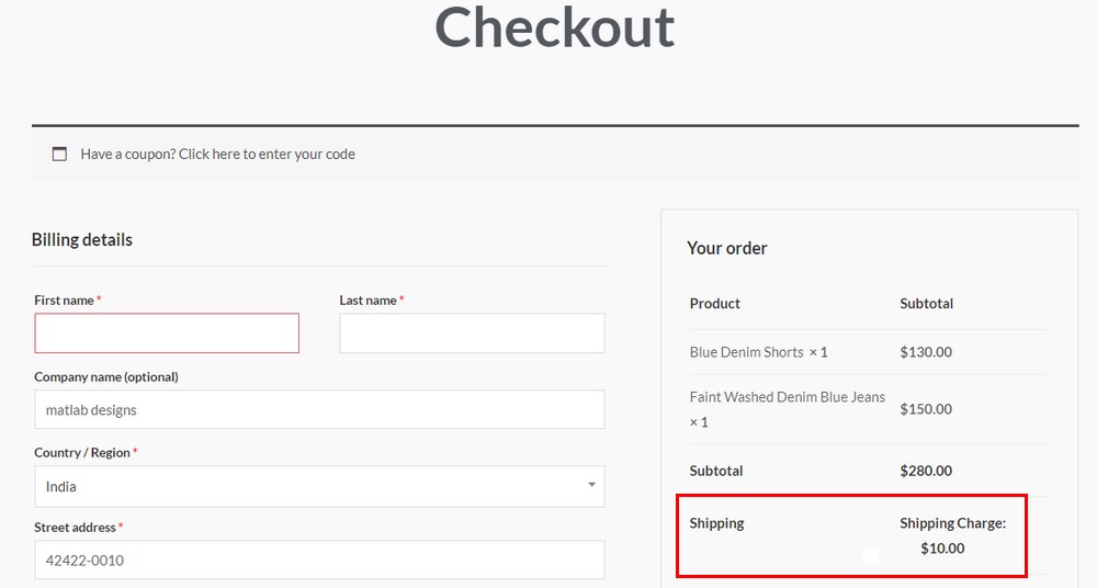 Checkout shipping charge 2