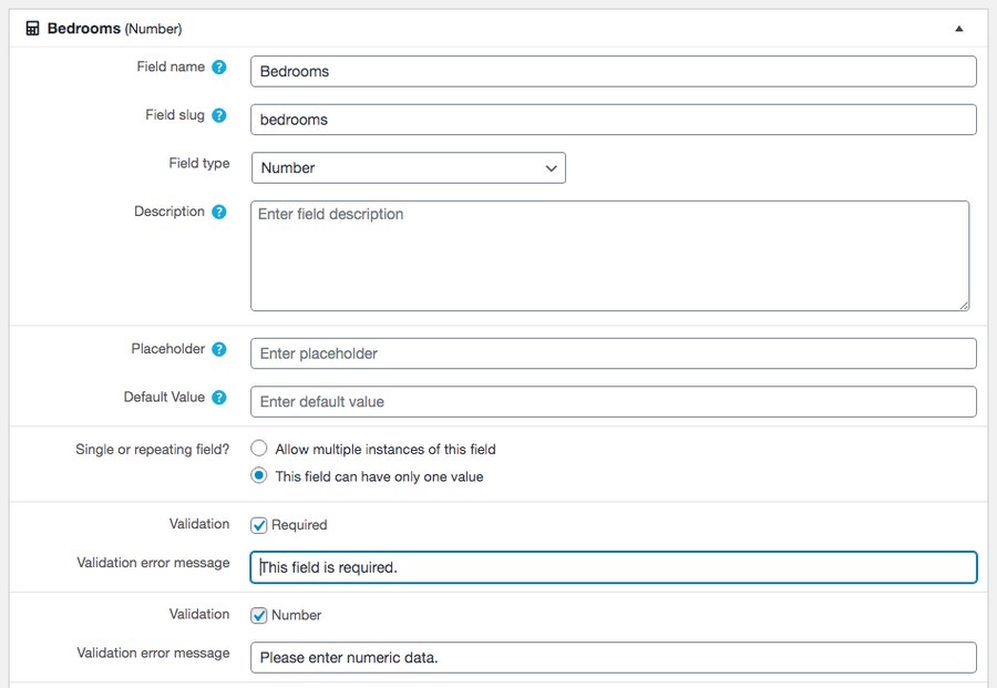 Number custom field example