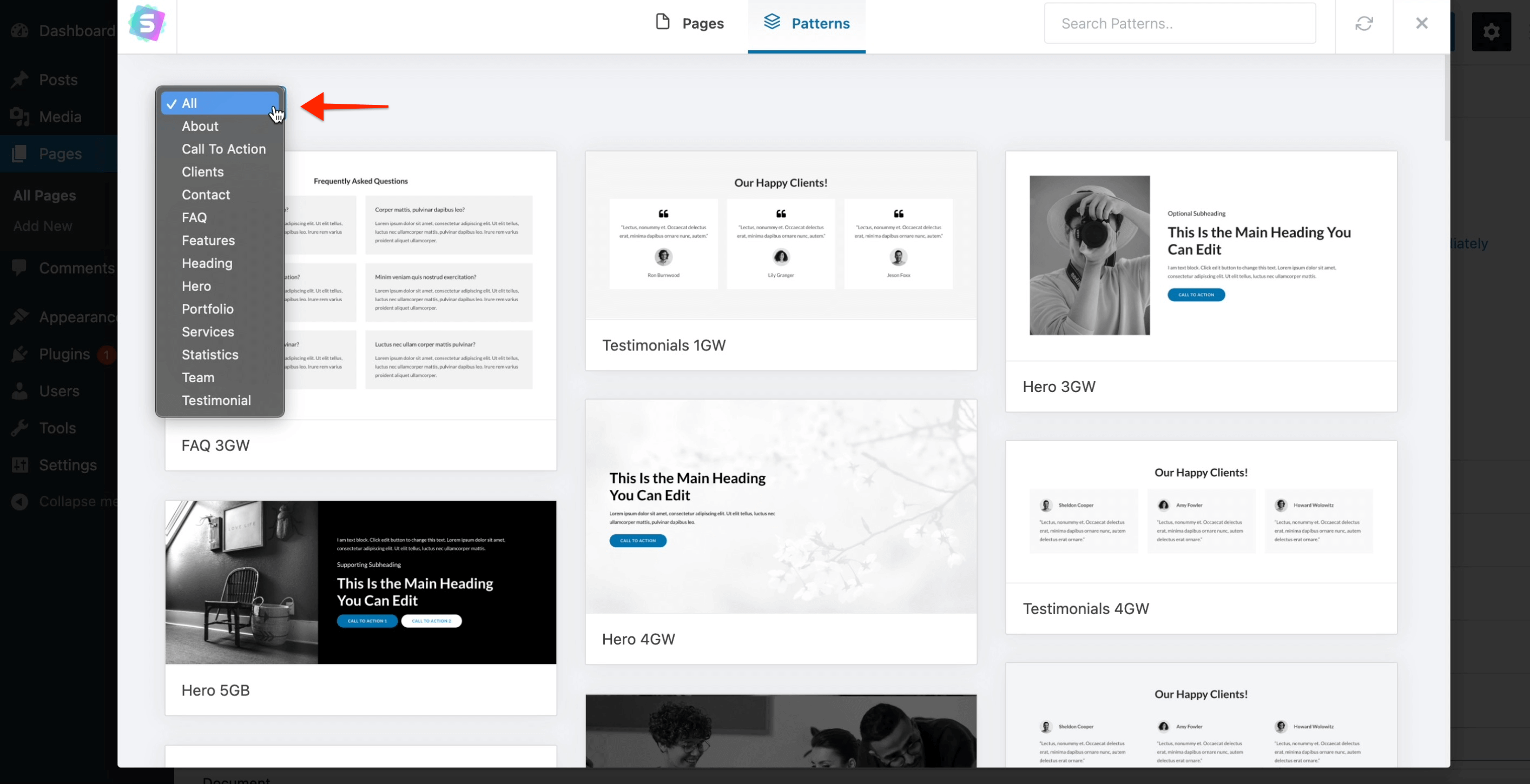 Gutenberg Block Patterns Categories