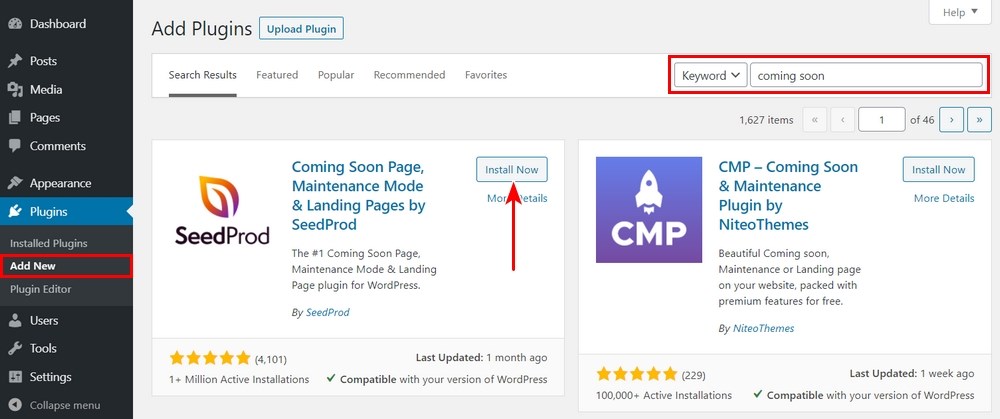 install coming soon page WordPress plugin