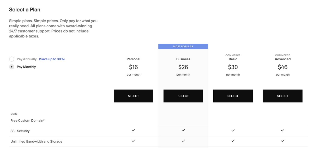 Squarespace billing 2