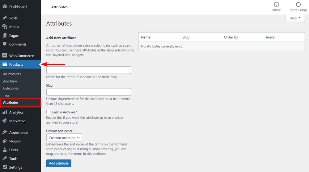 WooCommerce product attributes