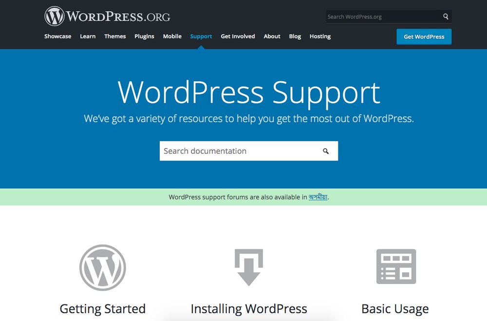 WordPress support documentation