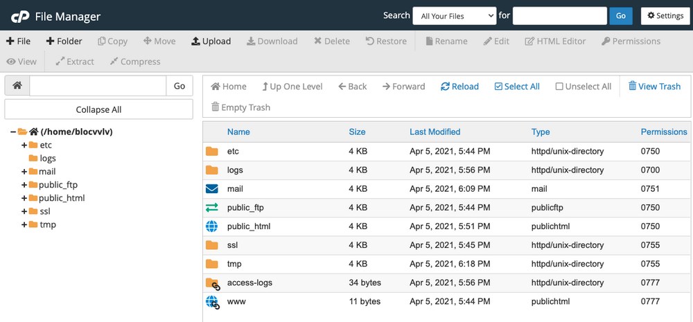 cPanel file manager