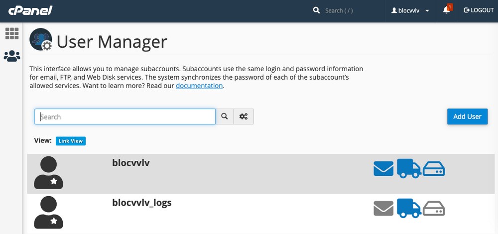 cPanel user manager