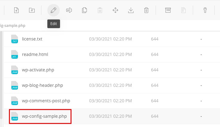 rename wp-config-sample file