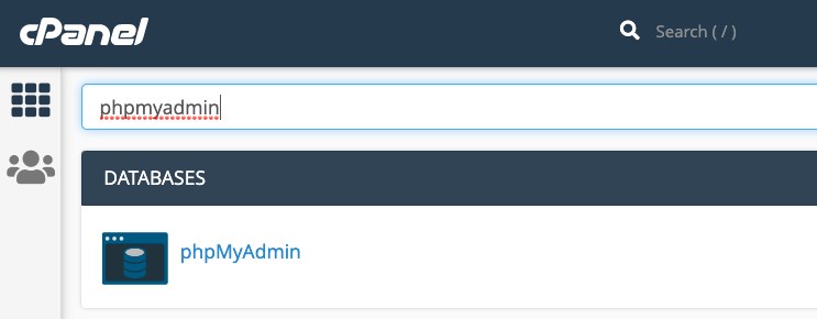 search for php admin in cPanel