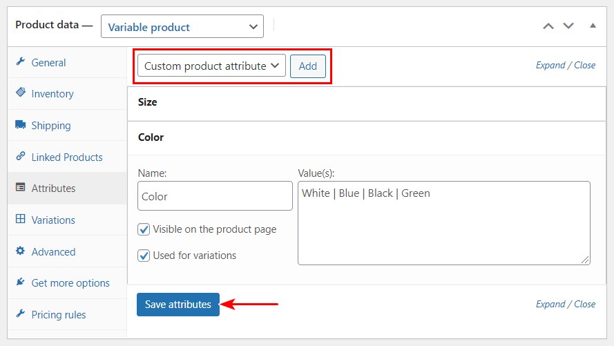 set custom product attribute