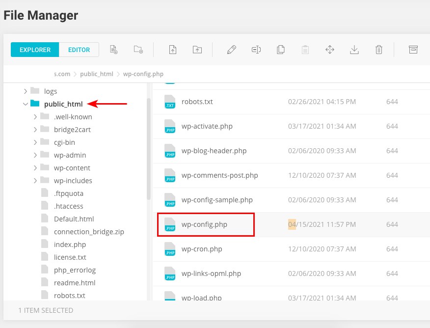 Access wp config file using file manager